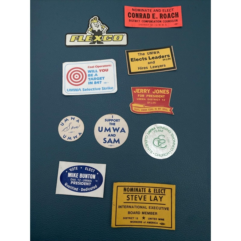 Vintage UMWA Union Mining Sticker Lot 10 District 12 Campaign Strike Decals